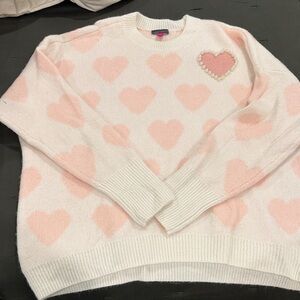 Vince Camuto Pink and Cream Heart Sweater